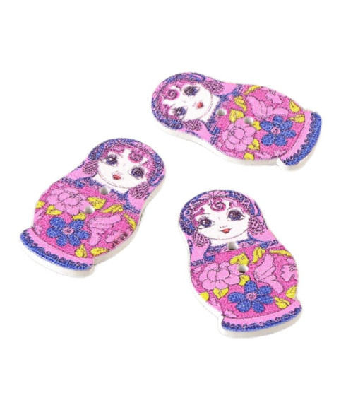 Set of 6 wooden buttons Russian doll pink and navy 30mm