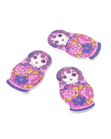 Set of 6 wooden buttons Russian doll pink and navy 30mm