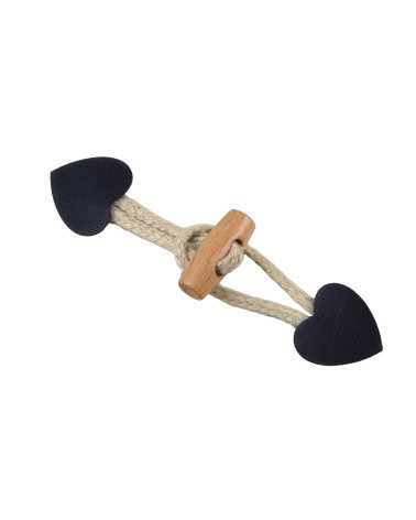 Brandebourg coeur simili cuir bleu marine 2,4cm x 10cm