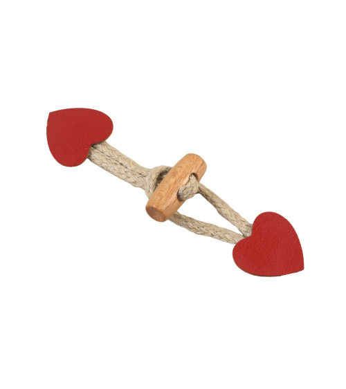 Lot de 4 brandebourgs coeur simili cuir rouge 2,4cm x 10cm