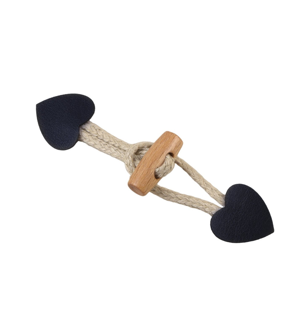 Set of 4 navy blue faux leather heart frogs 2.4cm x 10cm