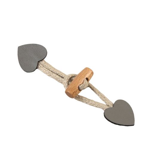 Set of 4 ash gray faux leather heart frogs 2.4cm x 10cm