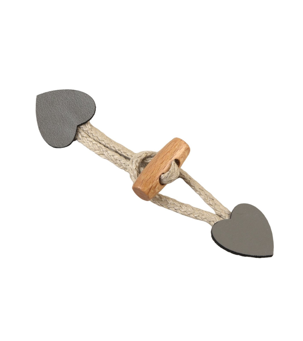 Set of 4 ash gray faux leather heart frogs 2.4cm x 10cm