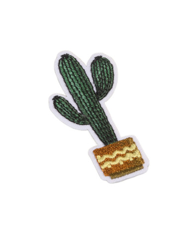 Set of 3 brown cactus pot iron-on patches 6cm x 3cm