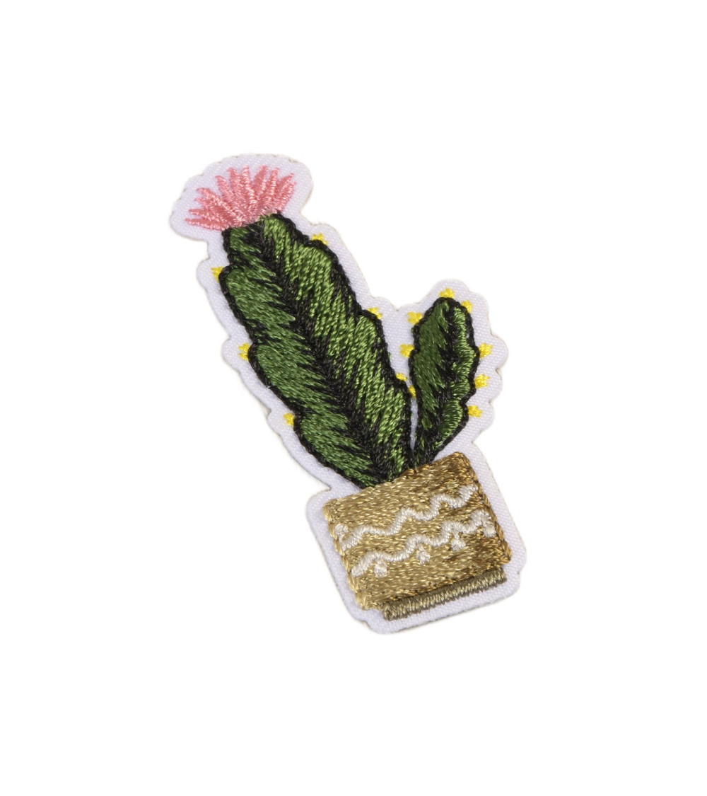 Set of 3 iron-on patches, thin pink cactus, 5.5cm x 2.5cm