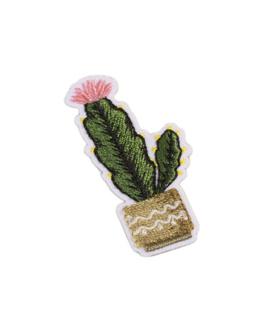 Set of 3 iron-on patches, thin pink cactus, 5.5cm x 2.5cm