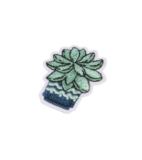 Set of 3 cactus iron-on patches in blue pot 3.5cm x 3cm