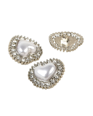 Bottone cuore strass argento 18mm
