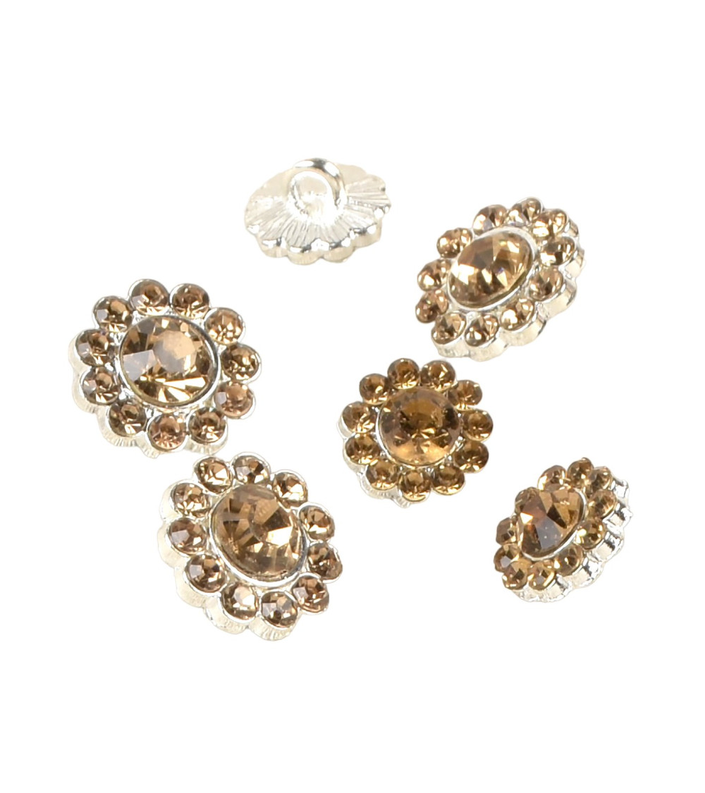 Lot de 6 boutons strass jaune ocre