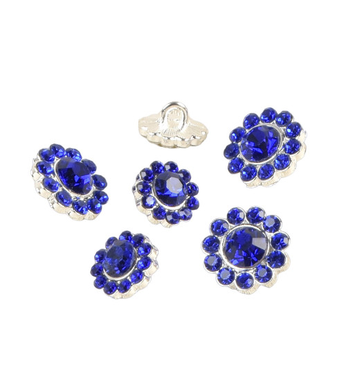 Lot de 6 boutons strass bleu roi