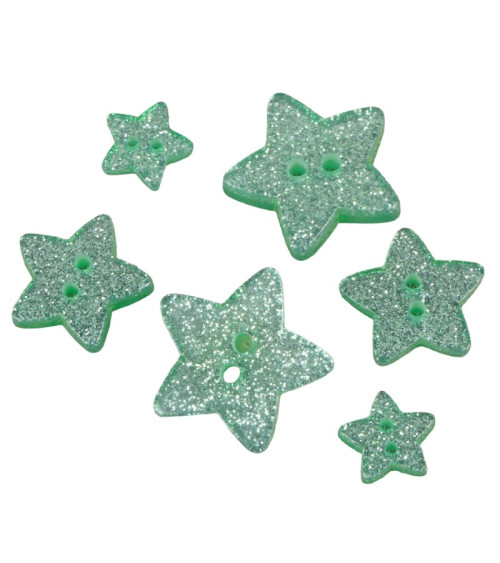 Water green glittered star button