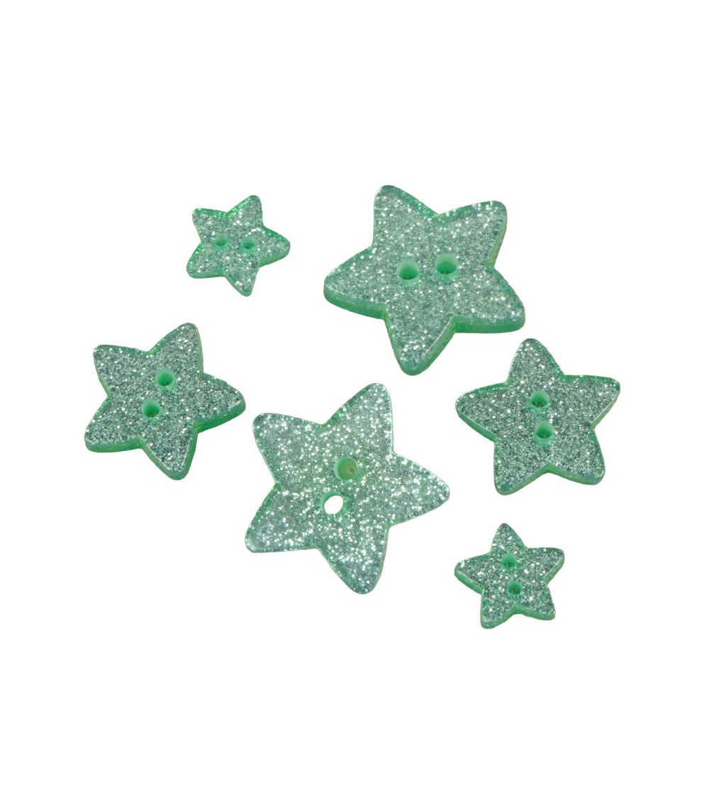 Water green glittered star button