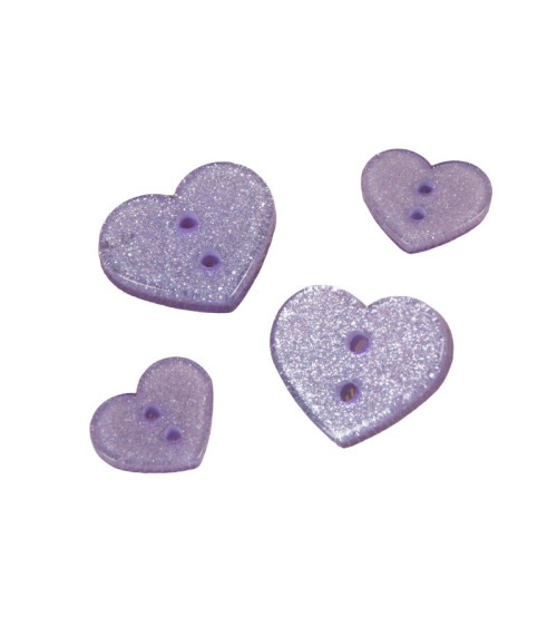 Bouton coeur pailleté violet/lavande