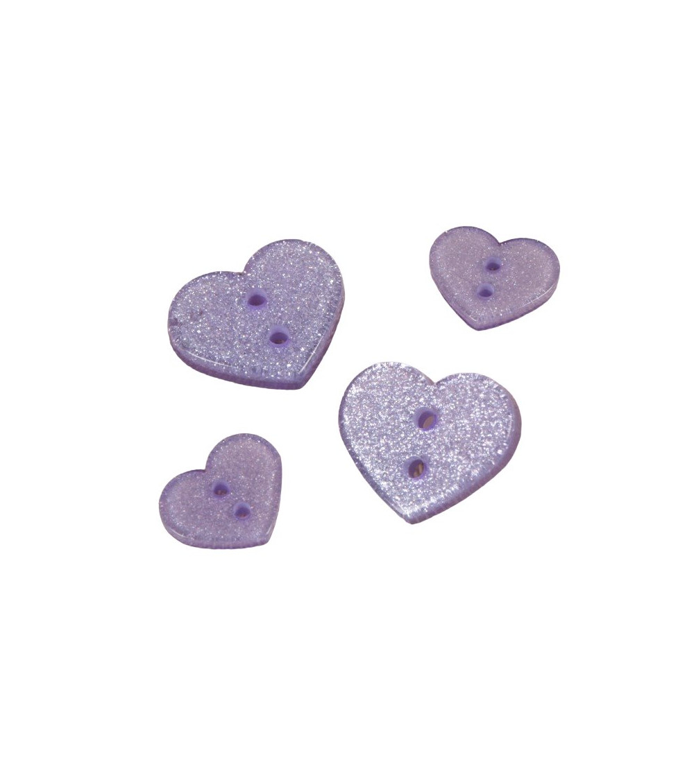 Botón de corazón de brillo púrpura/lavanda