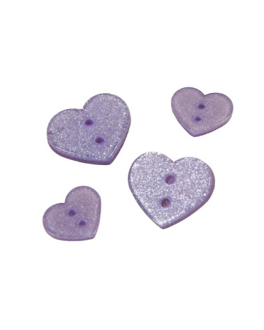 Botón de corazón de brillo púrpura/lavanda