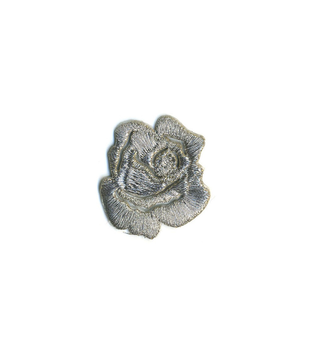 Set of 3 small silver rose iron-on patches - lurex