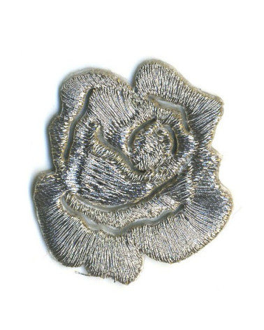 Set of 3 small silver rose iron-on patches - lurex