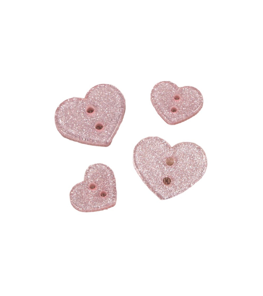 Botón de corazón con purpurina rosa bebé