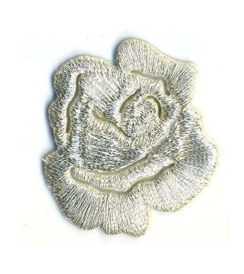 Set of 3 small mother-of-pearl rose iron-on patches - lurex