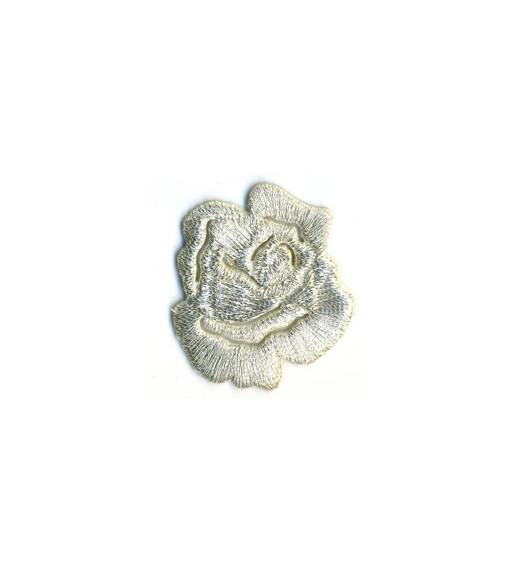 Set of 3 small mother-of-pearl rose iron-on patches - lurex