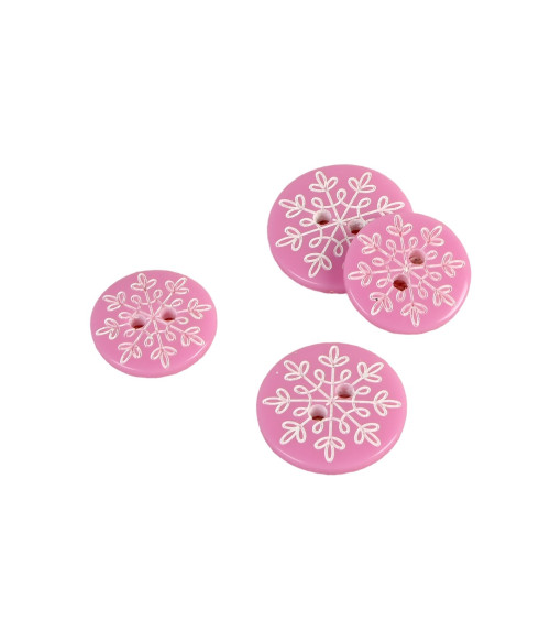 Bouton 2 trous flocon rose