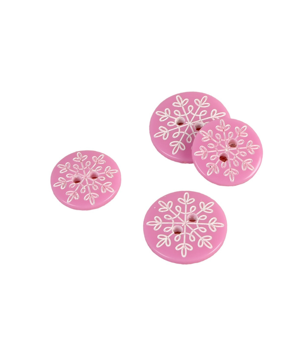 Bouton 2 trous flocon rose