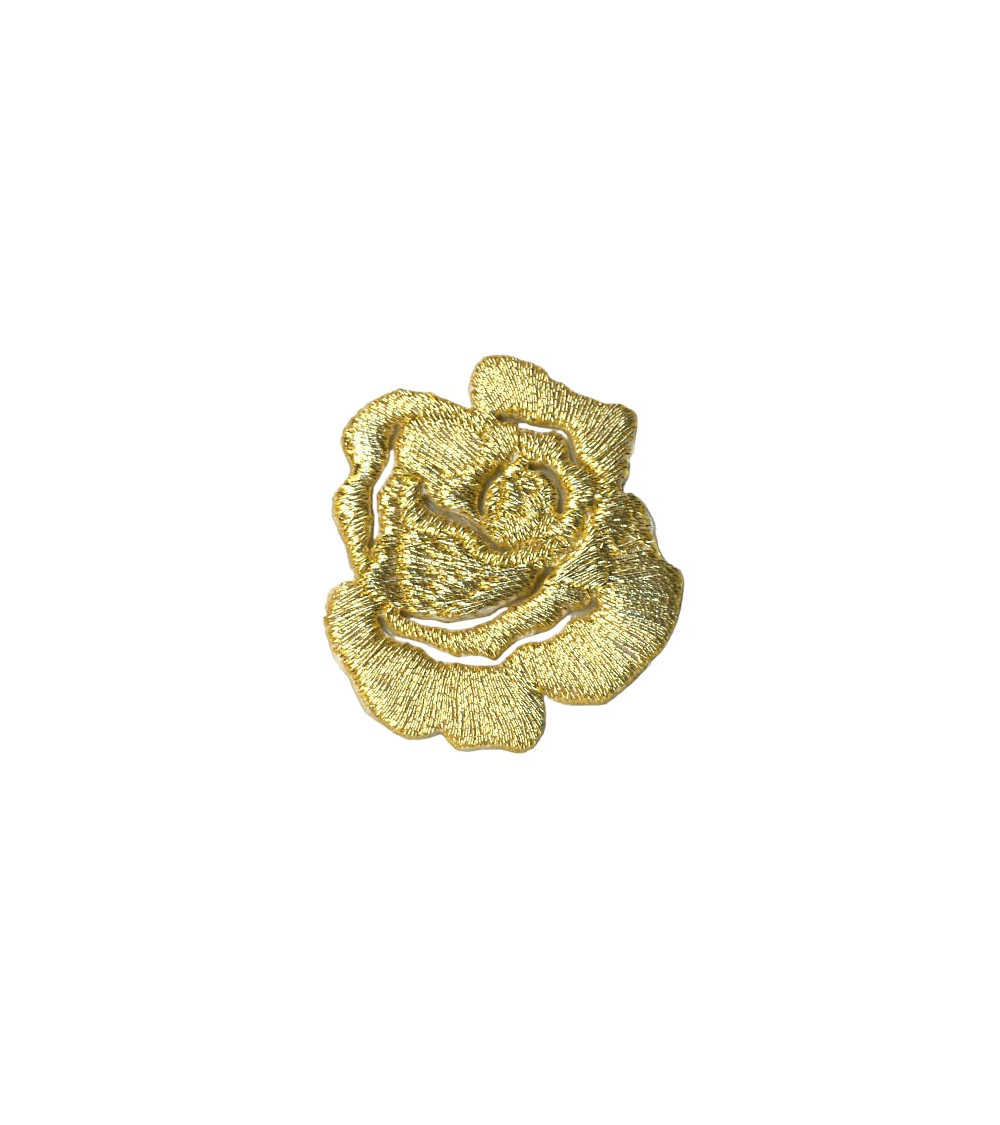 Set of 3 small gold rose iron-on badges - lurex