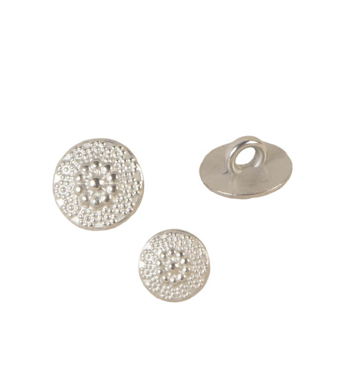 Set of 6 silver metal flower buttons
