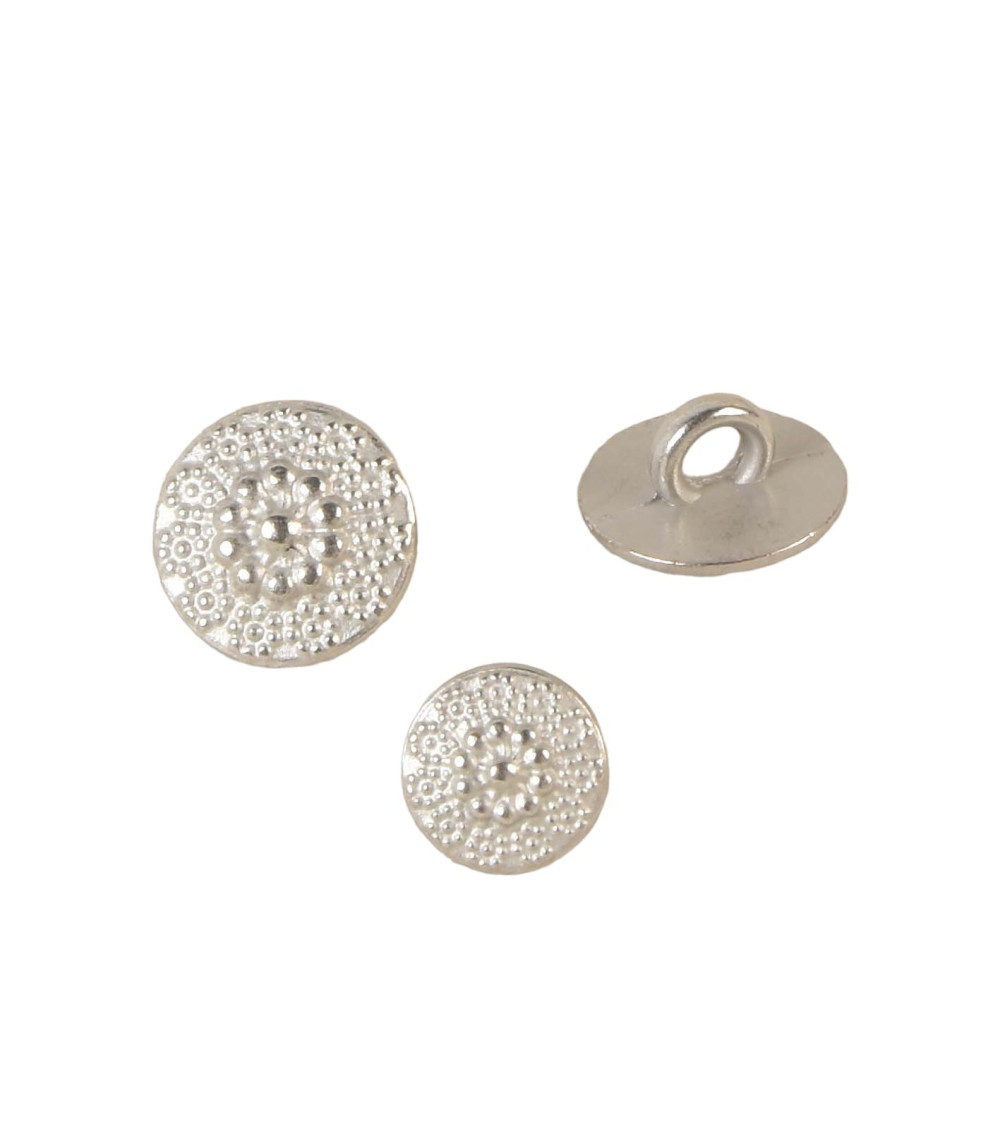 Set of 6 silver metal flower buttons