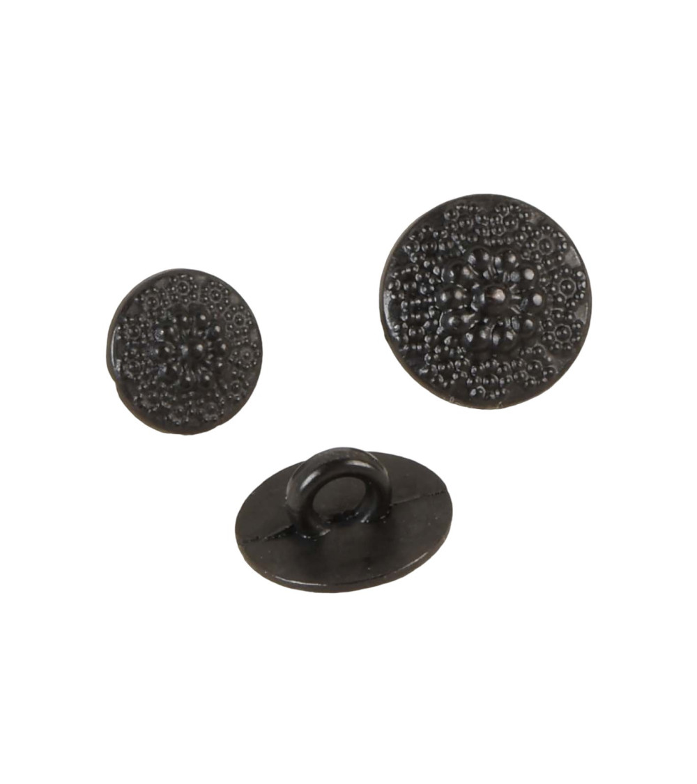 Lot de 6 boutons métal fleurs noir