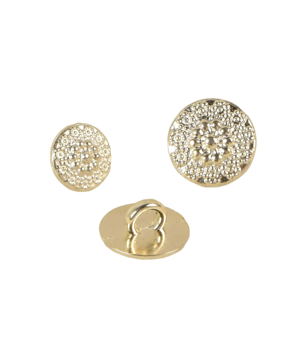 Set of 6 light gold metal flower buttons