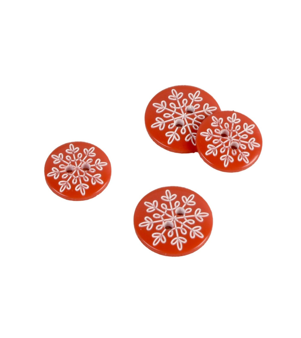 Set of 6 2-hole red snowflake buttons