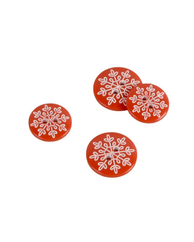 Set of 6 2-hole red snowflake buttons