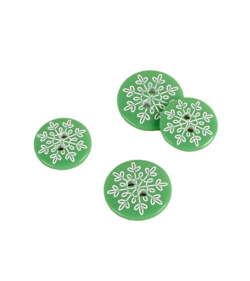 Lot de 6 boutons 2 trous flocon vert sapin