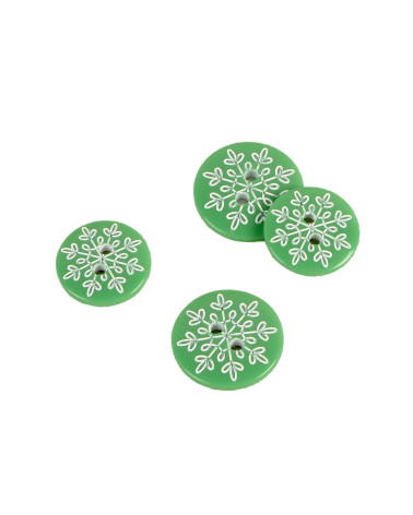 Lot de 6 boutons 2 trous flocon vert sapin