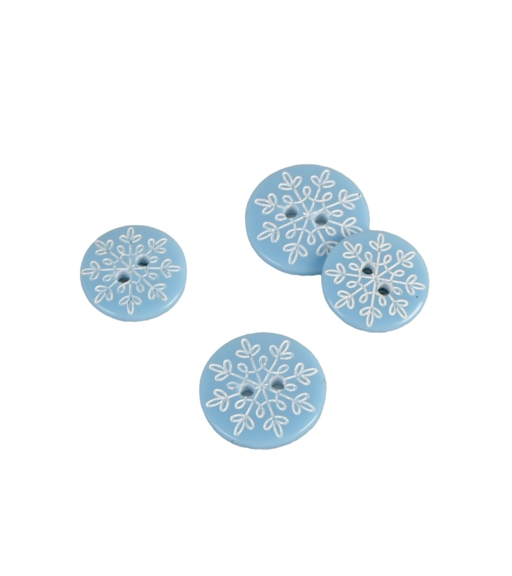 Set of 6 2-hole sky blue snowflake buttons