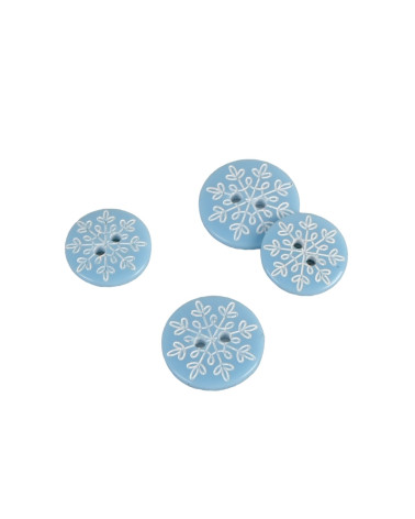 Set of 6 2-hole sky blue snowflake buttons