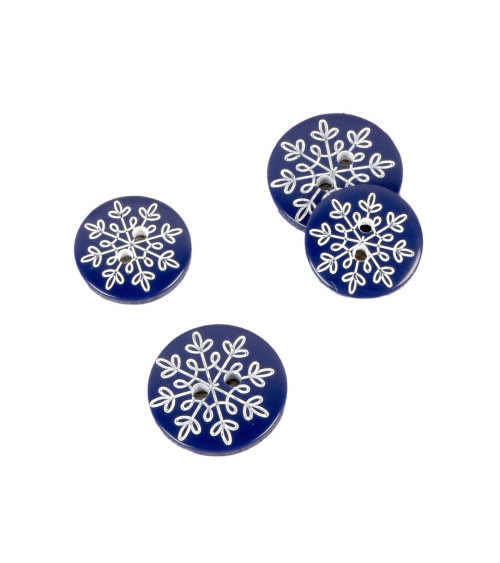 Lot de 6 boutons 2 trous flocon bleu marine