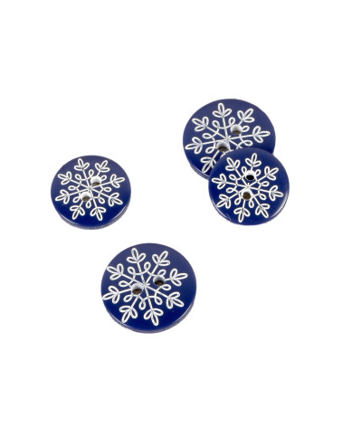 Set of 6 navy blue snowflake 2-hole buttons