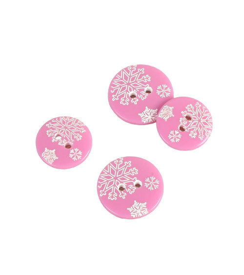 Lot de 6 boutons 2 trous flocons rose