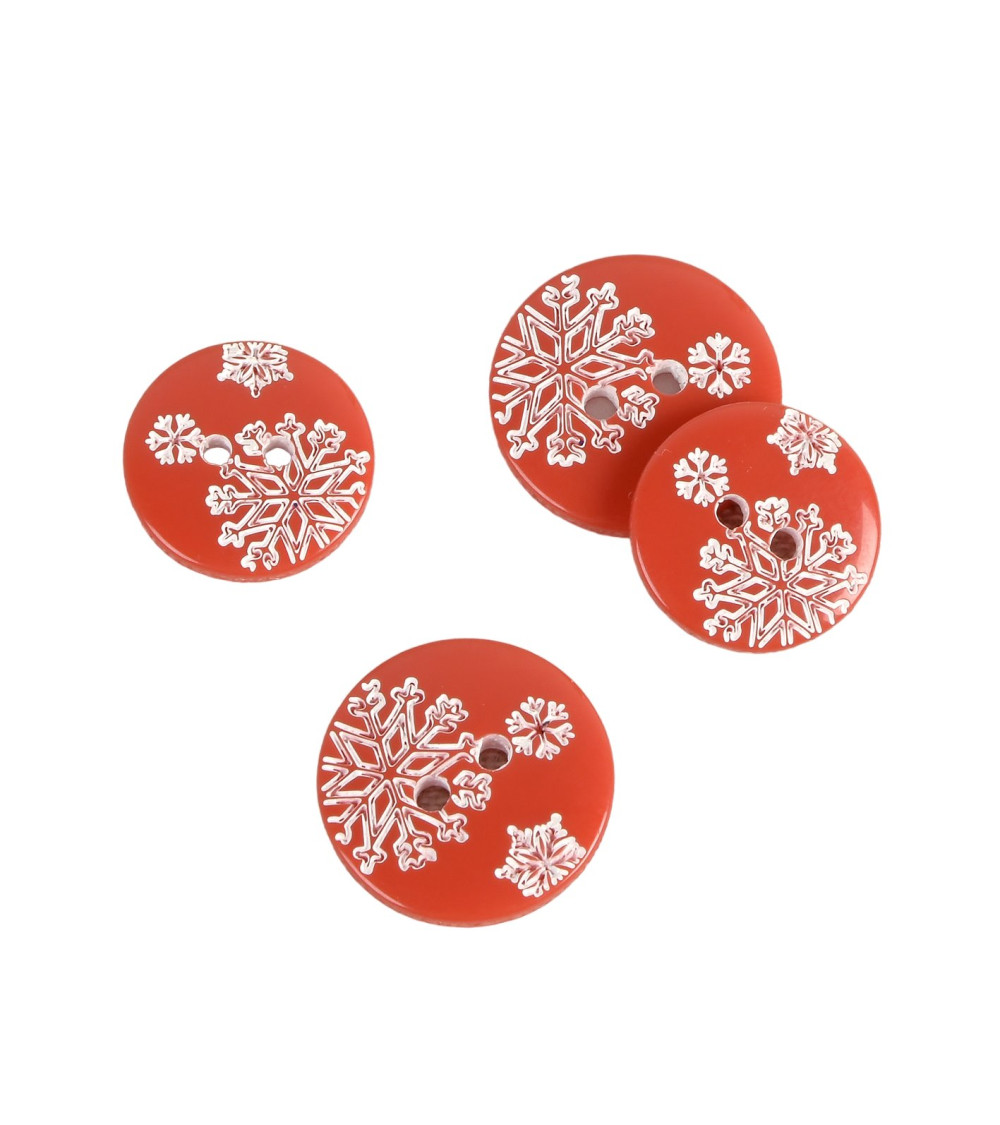 Set of 6 2-hole red snowflake buttons