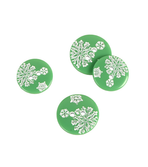 Lot de 6 boutons 2 trous flocons vert sapin