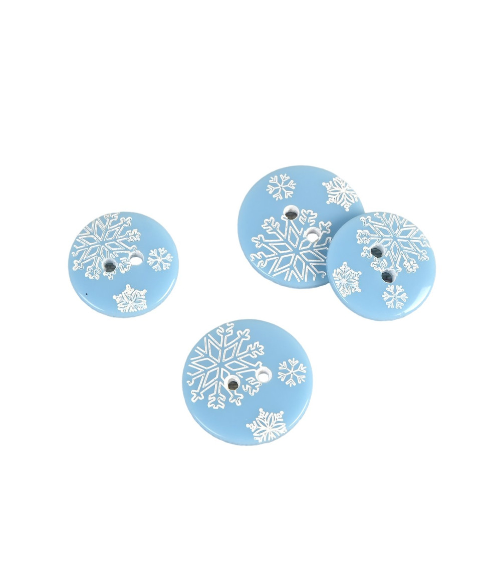 Lot de 6 boutons 2 trous flocons bleu ciel 