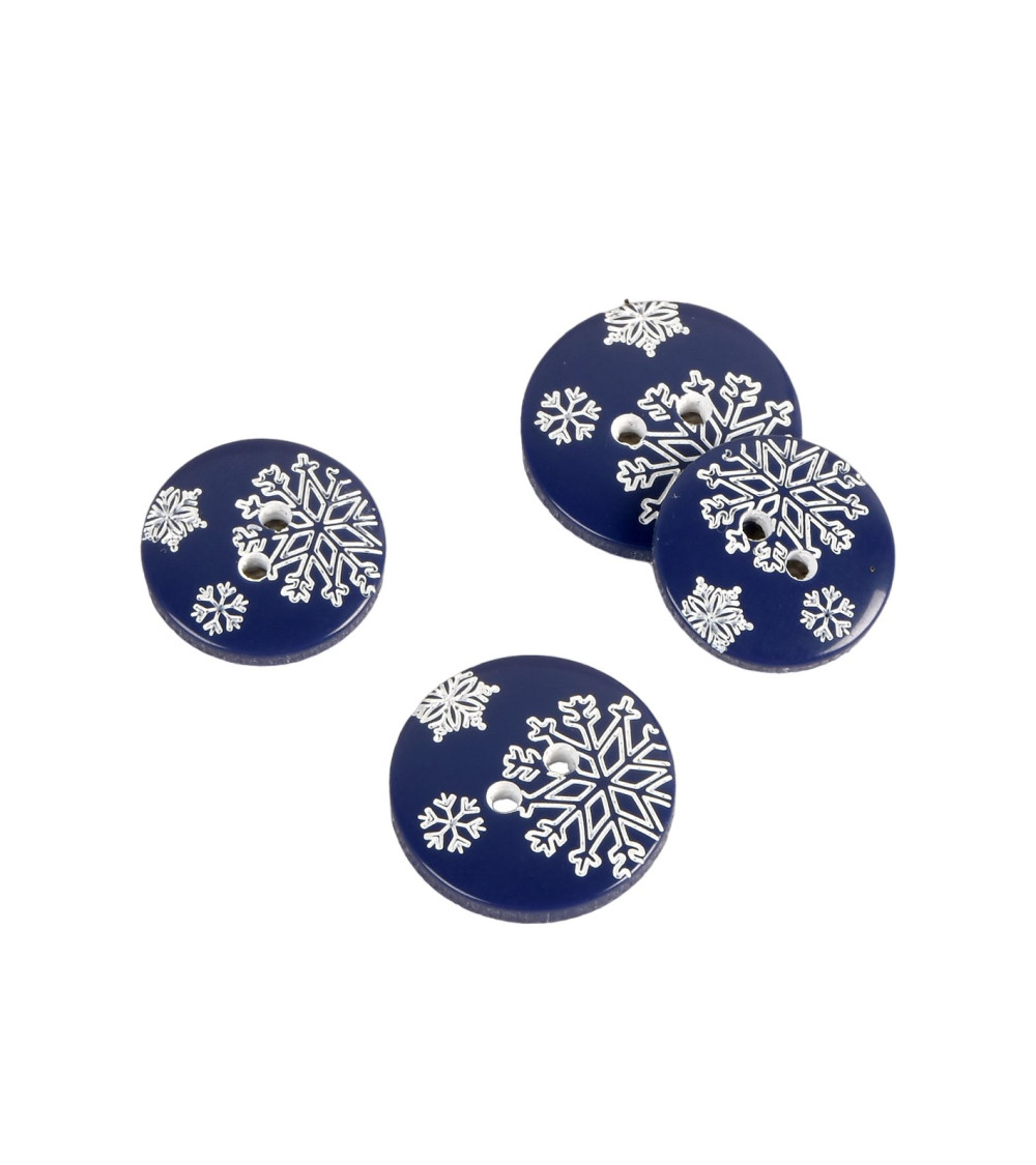 Lot de 6 boutons 2 trous flocons bleu marine