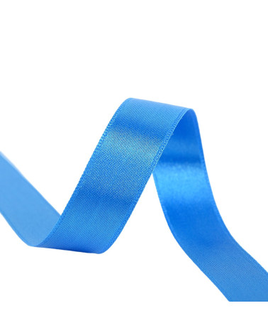 Spool of 40m double-sided satin ribbon made in France, cerulean blue