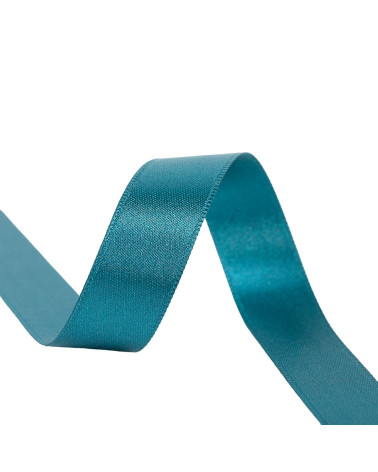Spool of 40m double-sided satin ribbon made in France, duck blue