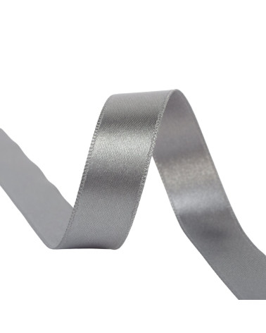 Spool of 40m double-sided satin ribbon made in France, medium grey