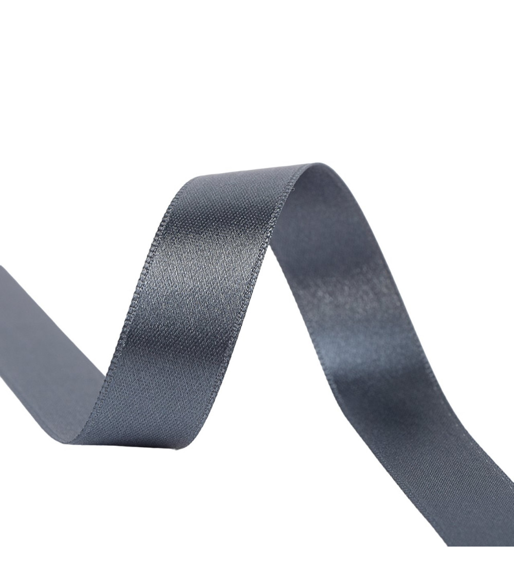 Spool of 40m double-sided satin ribbon made in France, grey and black