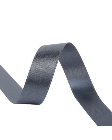 Spool of 40m double-sided satin ribbon made in France, grey and black