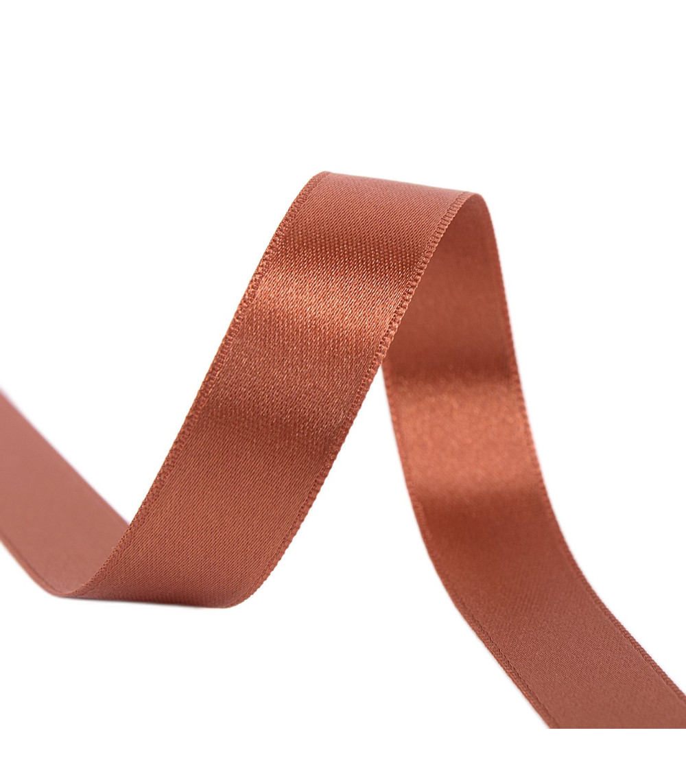 40m spool of double-sided satin ribbon made in France, rust